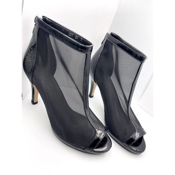 Vero Cuoio Made in Italy Black Patent Leather Peep-toe Heeled Booties Size 39 - Picture 4 of 6
